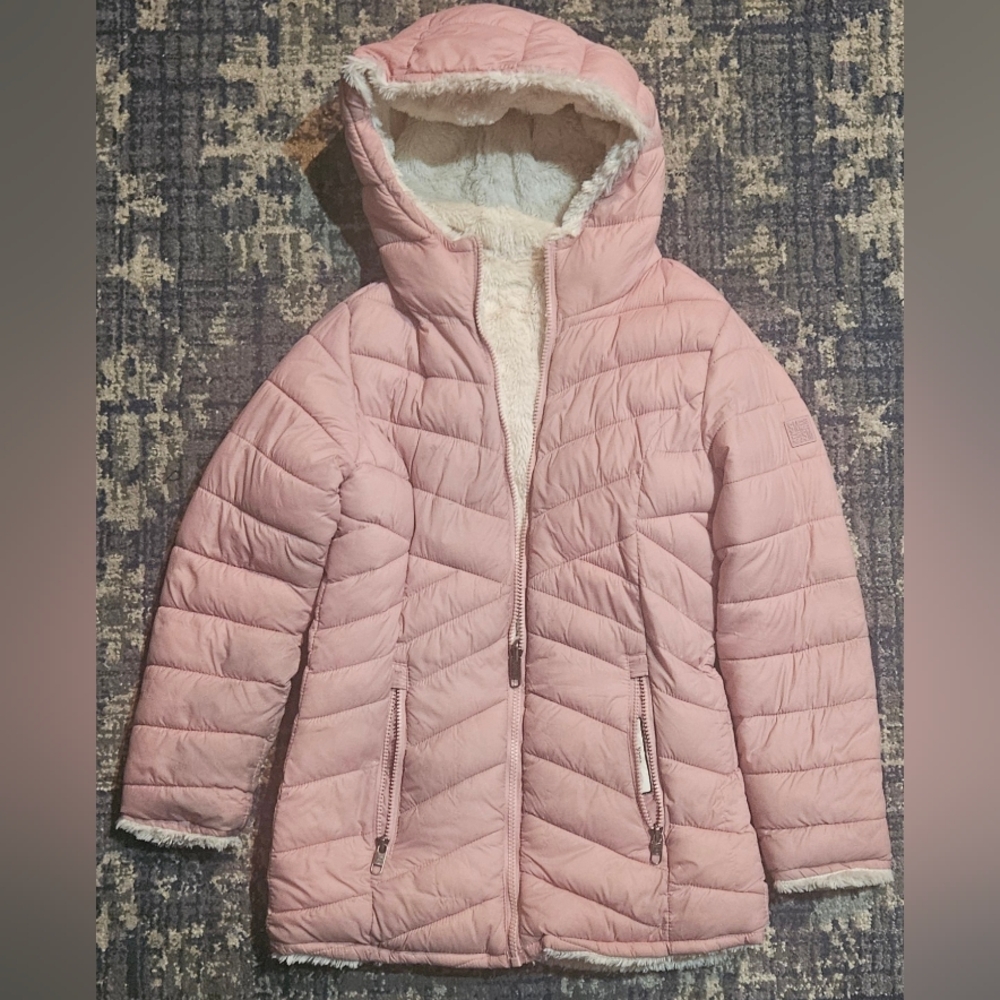 Pink Steve Madden Quilted Hooded Jacket With Faux Fur Lining